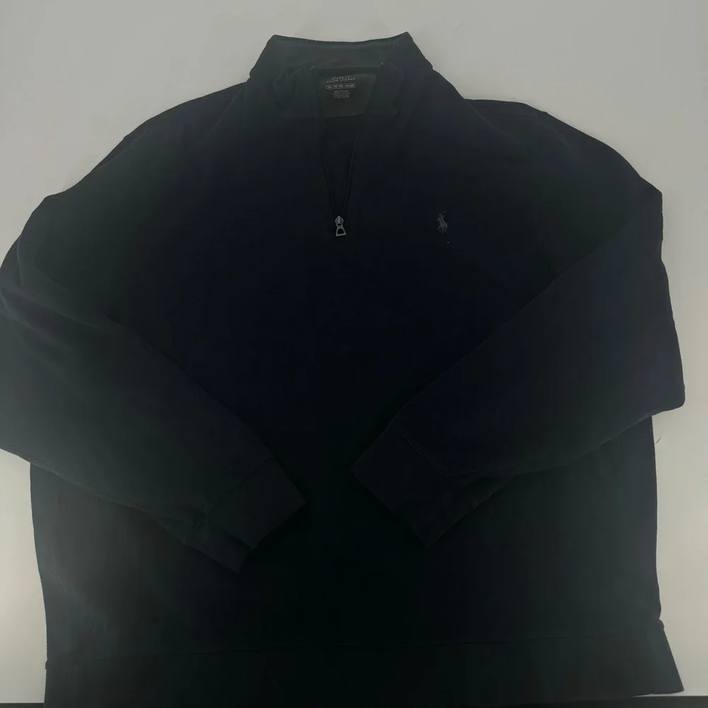 Polo Ralph‎ Lauren Mens XXL Navy Blue Quarter Zip Pullover Sweatshirt Mock Neck